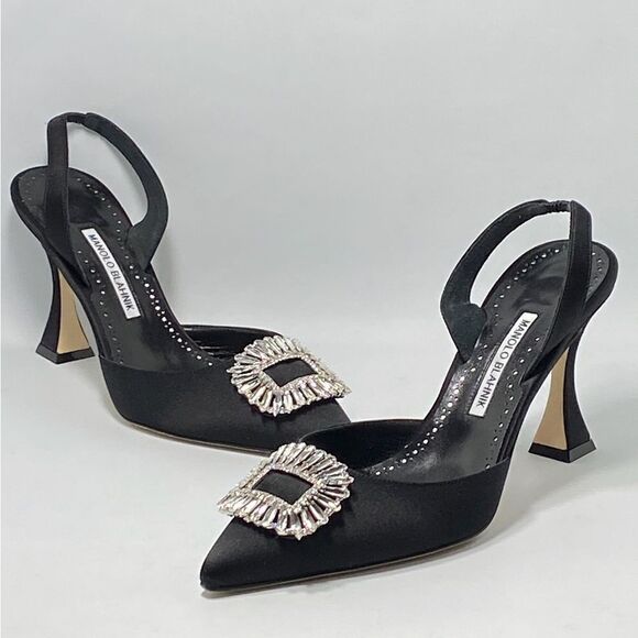 Manolo Blahnik Prietasli 90 Embellished Satin Slingback Pumps size 41.5 - Picture 8 of 11